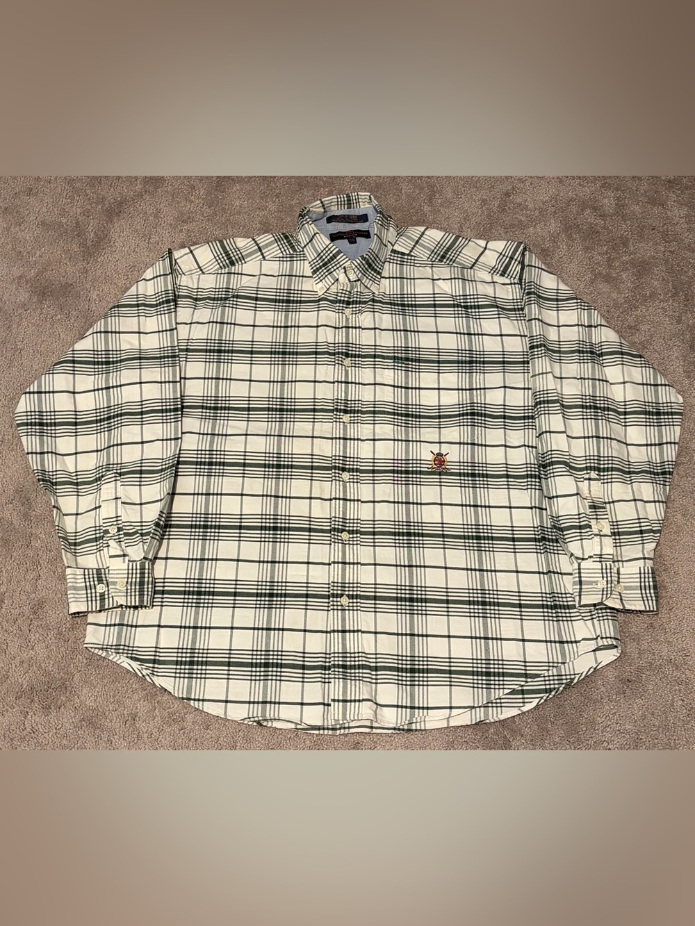 Tommy Hilfiger Golf Tattersall Plaid Twill Shirt Crest Logo Size Large VTG 90s